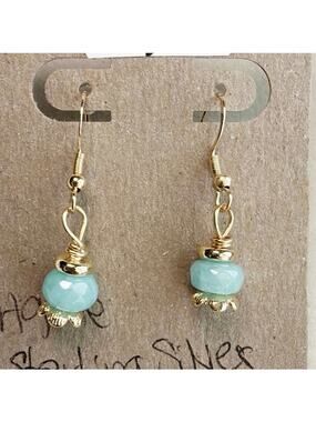 Gemstone Earrings, Aqua Blue Agate, Gold Over Sterling Silver Ear Hooks, Flower